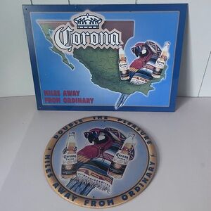 Vtg Pair of 2004 Corona Beer Signs Miles Away From Ordinary Parrot Mexico